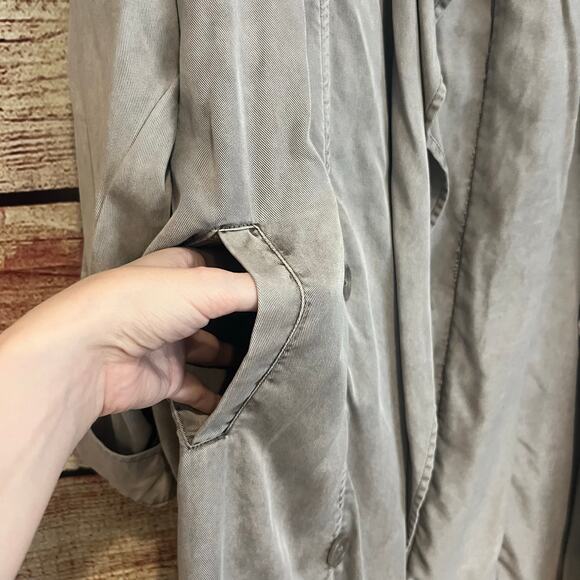 Promod Draped Trench Coat Jacket L/XL Soft Slouchy Military Collared Grey Pocket - Picture 3 of 7